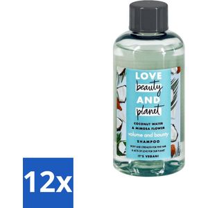 12 x Love Beauty & Planet - Shampoo - Kokoswater & Mimosabloem - 100 ml - Haarverzorging - Shampoo - Kokoswater - Mimosabloem - Vegan Shampoo