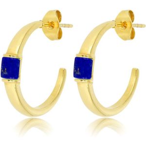 *My Bendel - Stijlvolle gouden oorring met Lapis Lazuli edelsteen 22x3 mm - Stijlvolle gouden oorring van 22x2 mm groot met echte Lapis Lazuli edelsteen - Met luxe cadeauverpakking