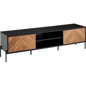 Rootz TV-meubel - Lowboard - TV-dressoir met twee deuren - Modern design TV-meubel - Woonkamer Zwart Hout - Eiken Decor - 163x45x40 cm