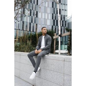 Soul Star Lichtgewicht katoen Gebreid Herenvest met rits in Bomberstijl Grijs Maat - XL