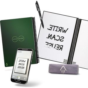Herbruikbaar notitieboek A5 groen digitaal notitieblok met puntraster - duurzaam en milieuvriendelijk - Rocketbook Core - incl. Pilot Frixion pen digitaal notitieblok