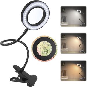 Vergrootglas met Licht - 3 Modi & 10 Dimm niveaus - Zwanenhals Klemlamp voor Thuis, Kantoor & Lezen