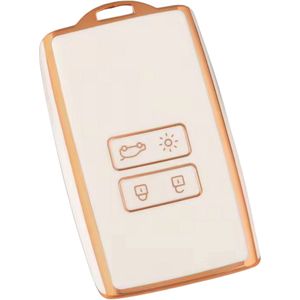 Zachte TPU Sleutelcover - Sleutelhoesje Geschikt voor Renault Koleos / Scénic 4 / Arkana / Captur / Mégane / Talisman / Espace / Clio / Zoë / Dacia Sandero - Wit met Goud - Key Cover - Auto Accessoires