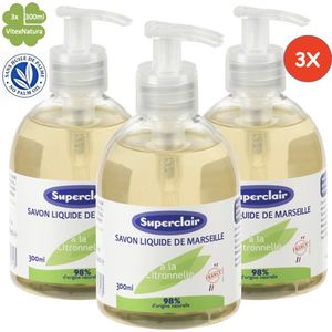 Marseille vloeibare zeep 3x300ml | Verrijkt met essentiële olie van citroengras en glycerine | Superclair
