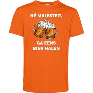 T-shirt Hé Majesteit Ga Eens Bier Halen | EK 2024 Holland |Oranje Shirt| Koningsdag kleding | Oranje | maat XXL