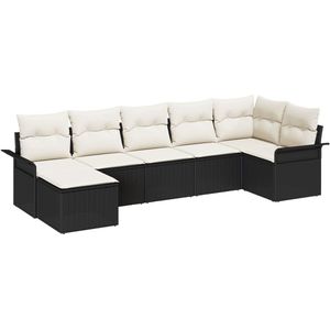 vidaXL - 7-delige - Tuin - Sofa - Set - met - Kussens - Zwart - Poly - Rattan