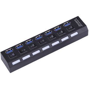USB hub met 7 poorten en aan/uit schakelaars - USB3.0 - busgevoed / zwart - 0,50 meter