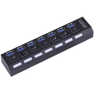USB hub met 7 poorten en aan/uit schakelaars - USB3.0 - busgevoed / zwart - 0,50 meter