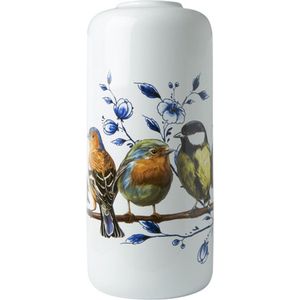 Heinen Delfts Blauw cilinder vaas Bosvogels