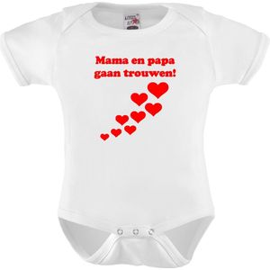 Baby rompertje met tekst | mama en papa gaan trouwen! | korte mouw | maat 56 | huwelijk aankondiging | trouwen