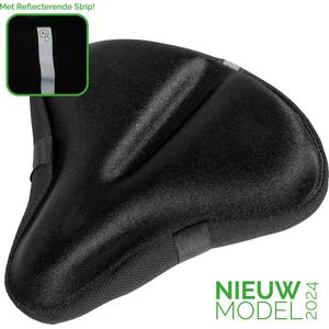 Green Solutions® Zadelhoes Fiets Gel - Fietszadelhoes Silicone - Zitkussen - Zadeldekjes voor Fiets - Reflecterende Strip - Universeel - Brede Zadels - Zwart - Inclusief Waterdichte Regenhoes