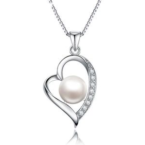 Fate Jewellery ketting FJ469 - Pearl Heart - 925 Zilver met Zirkonia kristal - 45cm  - Hartje