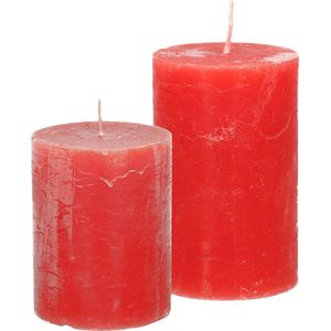 Stompkaarsen/cilinderkaarsen set - 2x - rood - rustiek model