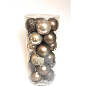 Kerstballen 24 stuks - Kerstballen - Brons - Glanzend - Mat - Glitter - Disco - 6cm - Plastic Kerstballen - Kerstversiering voor Binnen - Formaat 6cm