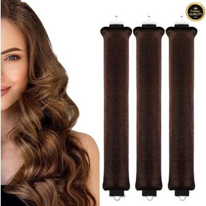 GUAPÀ® Haarrollers Set | 3 Pcs Satijnen Krullen Rollers | Heatless Curls Set | Satijn | Haarkrullen | Haarrollers | Krulspelden | Krullen zonder hitte | Curling Ribbon | Krultang | 3 Pcs Haarroller Set Heatless Curls Bruin Satijn