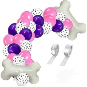 39-delige reuze honden ballonnen slinger set roze paars zwart wit - hond - ballon - honden ballon slinger - hondenpoot