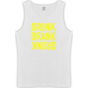 Witte Tanktop met “ Drink. Drank, Drunk “ print Geel  Size S