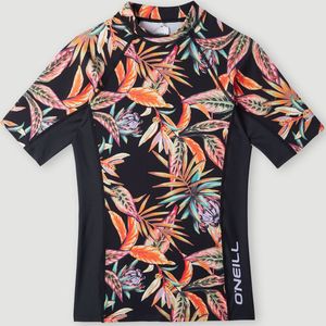 O'Neill - UV-Zwemshirt met korte mouwen voor meisjes - UPF50+ - Printed Skin - Black Tropical Flower - maat 4 (118-126CM)