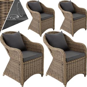 tectake® - 4 Luxe wicker tuinstoelen + kussens - Gemonteerd geleverd - natuur / beige - 403573 - poly-rattan