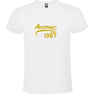 Wit T-Shirt met “Awesome sinds 1987 “ Afbeelding Goud Size XS