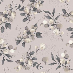 Landelijk behang Profhome 397684-GU vliesbehang glad met bloemmotief en metalen accenten beige zwart crèmewit goud 5,33 m2