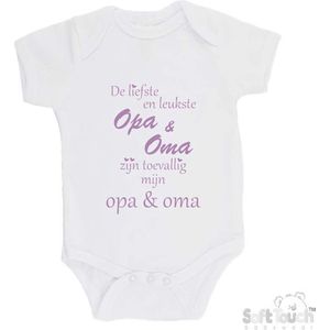 100% katoenen Romper ""De liefste en leukste Opa & Oma zijn toevallig mijn opa & oma"" Meisjes Katoen Wit/lila Maat 68/74