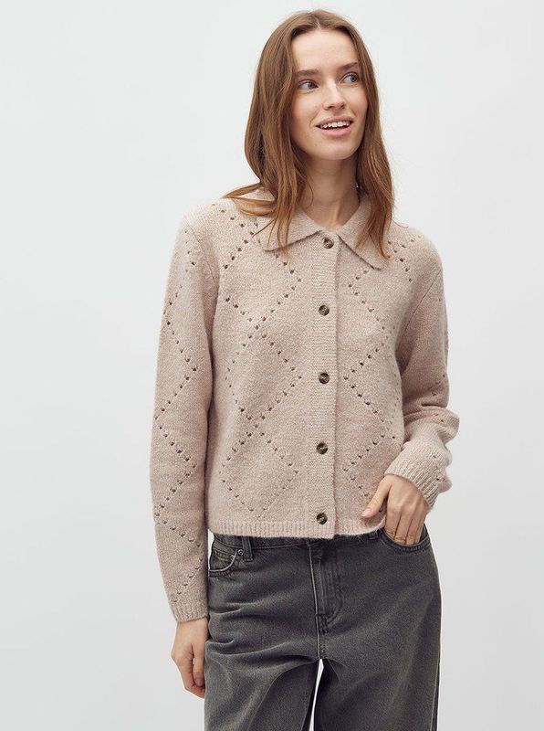 MbyM - Pallioma-M - Gebreid Vest - Beige - Kraag met Knoopsluiting