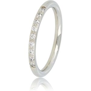 Fijne aanschuifring zilver met witte steentjes - Smalle en fijne ring met witte zirkonia steentjes - Met luxe cadeauverpakking