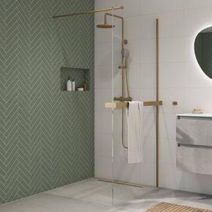 Saqu Modulo - Inloopdouche - Helder Glas - 90x210 cm - Inclusief Handdoekhouder - Geborsteld Messing