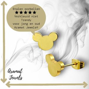 Aramat Jewels Oorbellen - Goudkleurige Mickey Mouse Oorbellen – 8mm RVS - Roestvrij staal - Vrouwen - Kinderen - [8mm]