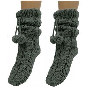 2 Paar antraciet grijze huissokken/slofsokken voor dames maat 37-42