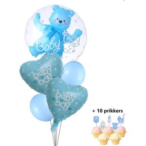 Geboorte Boy -Helium Blauw Ballonnen, Hartje, Beer-  Versiering Pakket Jongen - Baby Decoratie - Blauw set  Ballonnen| Babyshower - Geboorte - Kraamfeest - Party - Decoratie