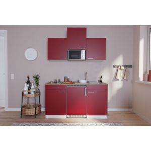 Goedkope keuken 150  cm - complete kleine keuken met apparatuur Luis - Wit/Rood - elektrische kookplaat  - koelkast  - magnetron - mini keuken - compacte keuken - keukenblok met apparatuur