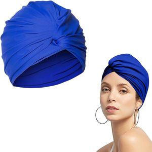 Badmuts - Badmuts voor dames - Badmutsen - Elastische - Badmuts voor dames met lang haar - Modieuze geplooide geknoopte stijl - Blauw
