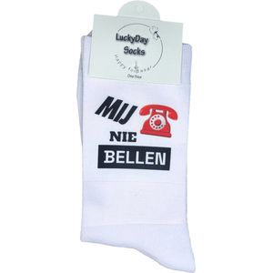 Verjaardags cadeau - Mij niet Bellen - Valentijn - Print sokken - vrolijke sokken - Witte sokken - Vrolijke sokken - grappige sokken - leuke dames en heren sokken - moederdag - vaderdag - Socks waar je Happy van wordt - Maat 37-44