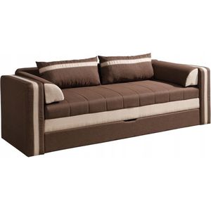 Slaapbank Euphoria - Sleepking - Sofa Bed - Met Opbergruimte - 3-zits – Uitklapbaar tot tweepersoonsbed - breedte 222 cm - Bruin + Beige - Maxi Maja