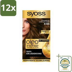 SYOSS - Oleo Intense 4-60 - Haarverf - Permanente Haarkleuring - Goudbruin - Langdurige Kleur - Voordeelverpakking - 12 stuks - Haarkleuring zonder ammoniak - Grijsdekking