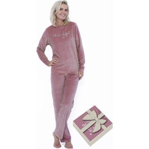 Dames velours pyjama-lounge set-huispak in geschenkdoos, maat S, kleur winter roze