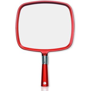 Handspiegel met handvat, grote kappersspiegel voor knippen en stylen, professionele salonhandspiegel voor kappers (rood