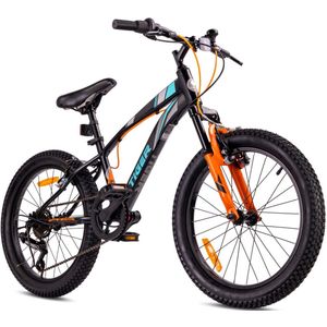 Tiger Bike Kinderfiets voor jongens van 6 tot 10 jaar, 20 inch Zwart-Turkoois-Grijs-Oranje, wielmaat te kiezen uit 6 versnellingen Shimano