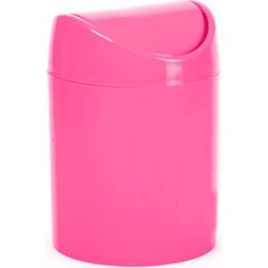 Plasticforte Mini prullenbakje - fuchsia roze - kunststof - klepdeksel - keuken aanrecht/tafel model - 1,4 L - 12 x 17 cm