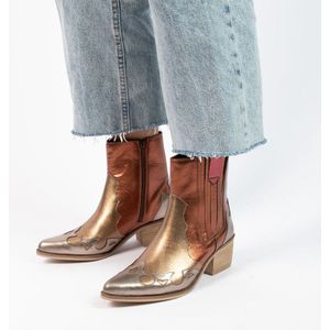 Manfield - Dames - Gouden metallic leren cowboy laarzen - Maat 39