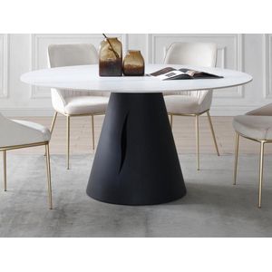 Ronde eettafel voor 6 personen in keramiek en metaal - Look van wit marmer en zwart - RONUDA L 150 cm x H 76 cm x D 150 cm