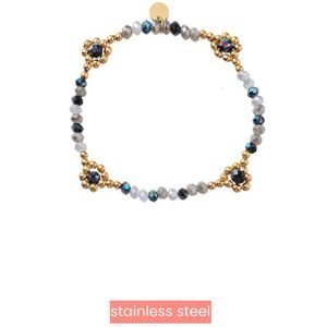 Day&Eve by Go Dutch Label Armband (Sieraad) Elastisch Bloemen Kralen Zwart