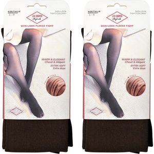 2x Fleece thermo panty - LEE COOPER - warme gevoerde panty - beige/zwart - super zacht - maat L/XL