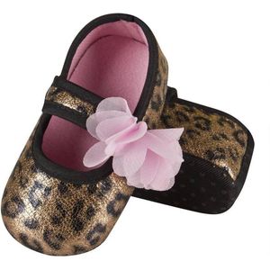 Soxo - Babyslofjes - 0-6 Maanden - Maat 16-18 - Roze Luipaardprint - Jersey Ballerina - Comfortabel & Warm - Luipaardprint babyslofjes - Babyschoentjes voor 0-6 maandent luipaardprint - Roze bloem ballerina slofjes - Anti-slip babyslofjes