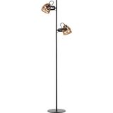 Brilliant Lamp Calley vloerlamp 2-lamps donker hout/zwart metaal/zwart kunststof 2x D45, E14, 40 W