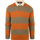 State of Art - Pique Longsleeve Polo Strepen Oranje - Regular-fit - Heren Poloshirt Maat L