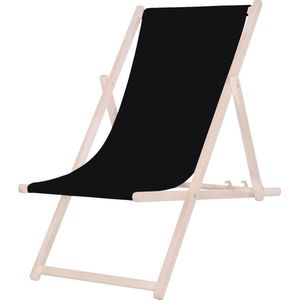 Platinet PSWB inklapbare strandstoel 3-standen, houten frame met stoffen bekleding zwart