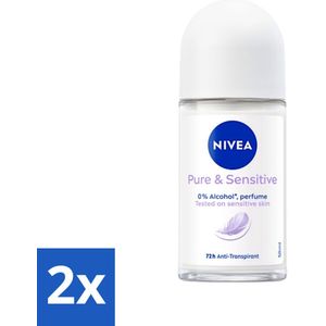 2 x Nivea - Deodorant - Roller - Pure & Sensitive - 50 ml - NIVEA Deodorant - Antitranspirant - Gevoelige Huid - 72 Uur Bescherming - Alcoholvrij
